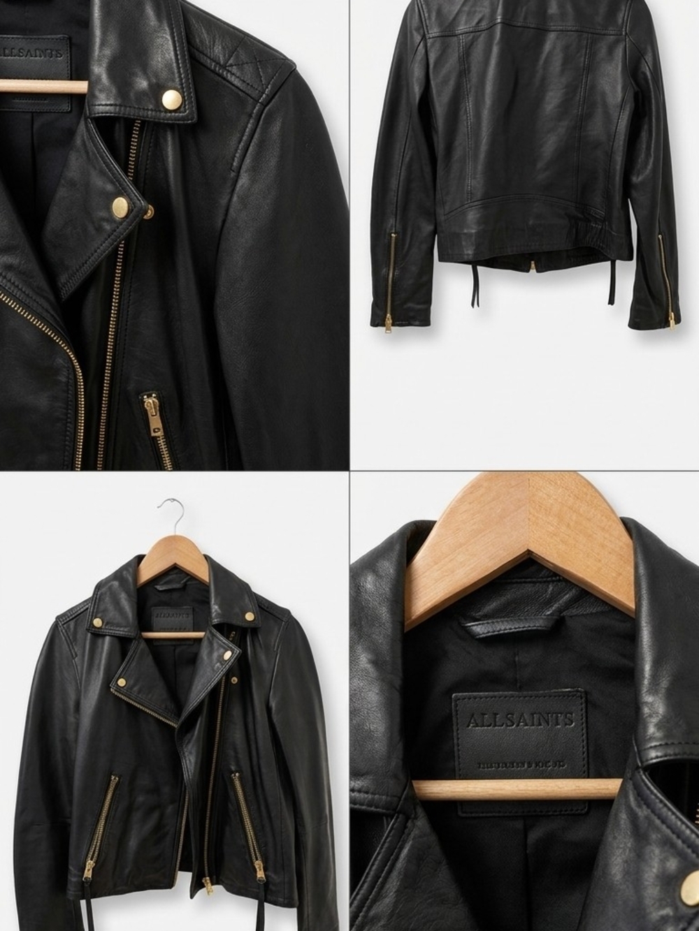 AllSaints Dalby Leather Biker Jacket - Black & Gold Hardware (US 8 / UK 12) - Picture 2 of 8